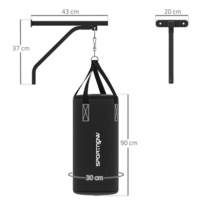 Support mural pour sac de frappe avec gants, dragonnes et crochet rotatif à 360°, support réglable pour sac de frappe, sac de sable, acier, noir