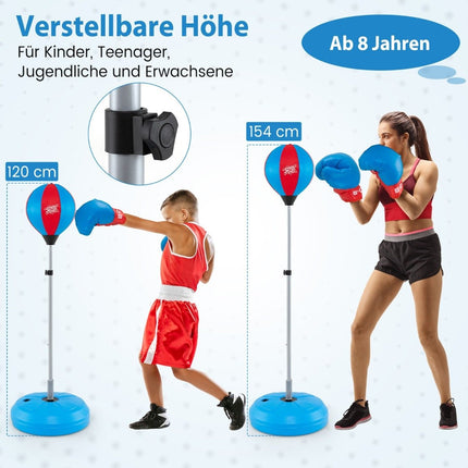 Punchingball 120-154cm höhenverstellbar Standboxball Boxsack Set Boxset Kinder Blau