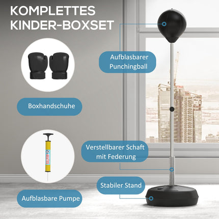 Verstellbares Punchball-Set, 125-145 cm mit Handschuhen und Pumpe