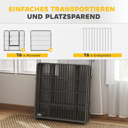 Welpenlaufstall, 16 Elemente, faltbar mit Tür, 3,2 m x 3,2 m