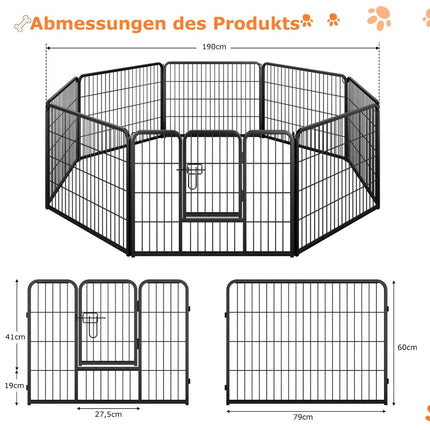 Ohrádka pro štěňata, výška 60cm, skládací kovový plot z 8 panelů