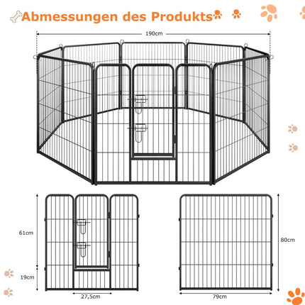 Puppy Playpen, 80cm High, 8-Panel Foldable Metal Fence