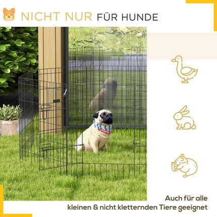 Puppyren 76 cm hoog, 8-delige puppyren met slot, doe-het-zelf buitenren hondenbox voor middelgrote honden, cavia's, konijnen, metaal, zwart
