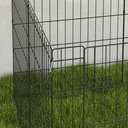 Puppyren 76 cm hoog, 8-delige puppyren met slot, doe-het-zelf buitenren hondenbox voor middelgrote honden, cavia's, konijnen, metaal, zwart