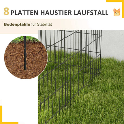 Puppyren 76 cm hoog, 8-delige puppyren met slot, doe-het-zelf buitenren hondenbox voor middelgrote honden, cavia's, konijnen, metaal, zwart