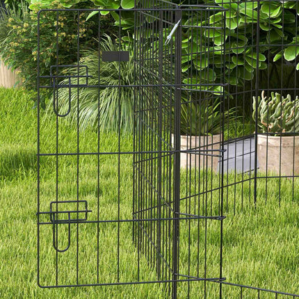 Puppyren 76 cm hoog, 8-delige puppyren met slot, doe-het-zelf buitenren hondenbox voor middelgrote honden, cavia's, konijnen, metaal, zwart