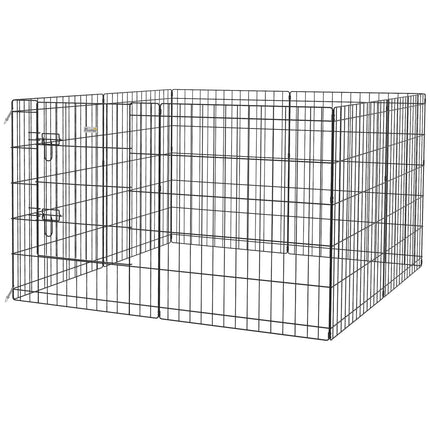 Puppyren 76 cm hoog, 8-delige puppyren met slot, doe-het-zelf buitenren hondenbox voor middelgrote honden, cavia's, konijnen, metaal, zwart