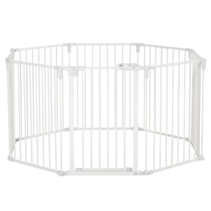 Outdoor Dog Playpen with Door - Collapsible, 8 Panels, White