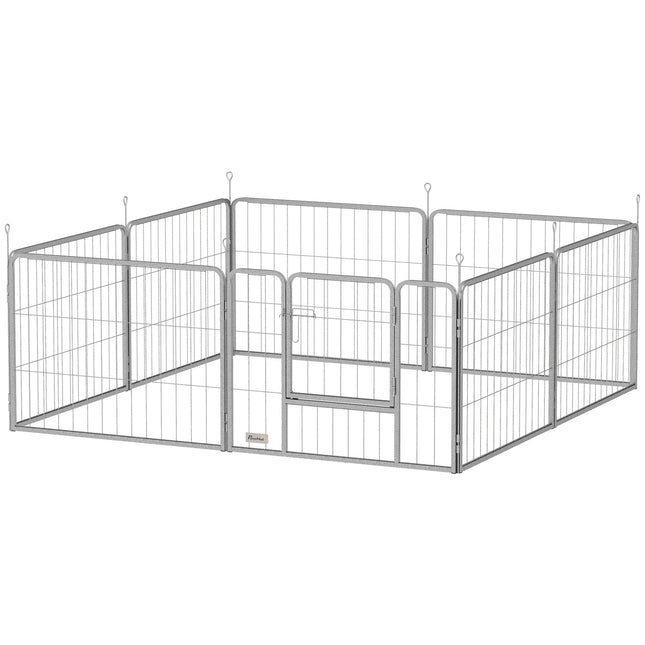 Stahl-Hundelaufstall, 60 cm, 8-teilig, mit Tür für kleine Haustiere