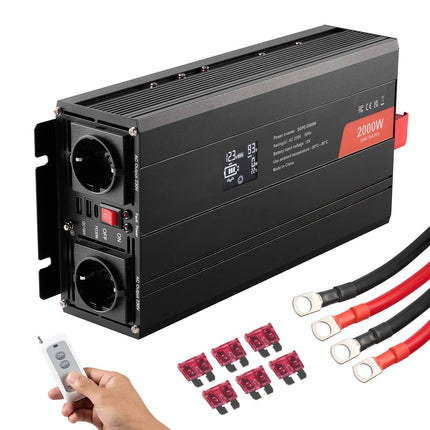 Pure Sine Wave Inverter 2000W, 12V To 230V, USB-C, Remote