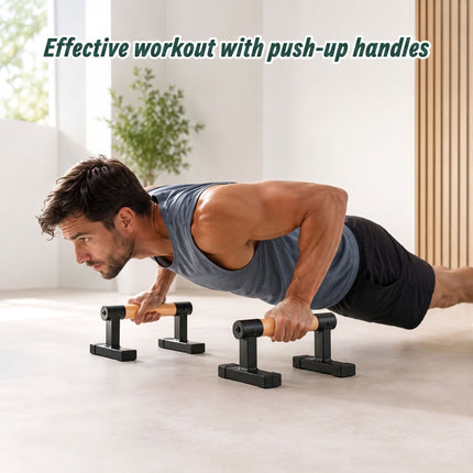 Push-Up Bars with Beech Wood Grips and Steel Frame, Set of 2, 120 kg Load