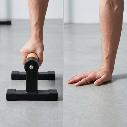 Push-Up Bars with Beech Wood Grips and Steel Frame, Set of 2, 120 kg Load
