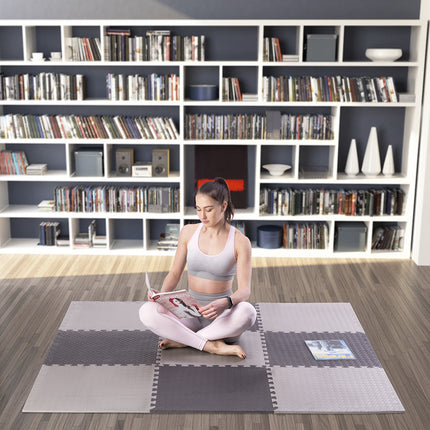 Puzzelmatte für Fitnessgeräte, Hellgrau, 9 Teile