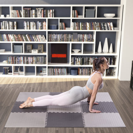 Puzzelmatte für Fitnessgeräte, Hellgrau, 9 Teile