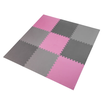Puzzle-Schutzmatte, 60x60x1cm, 9-teiliges Set, Grau/Rosa