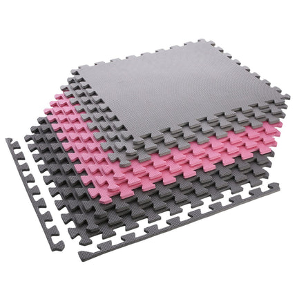 Puzzle-Schutzmatte, 60x60x1cm, 9-teiliges Set, Grau/Rosa