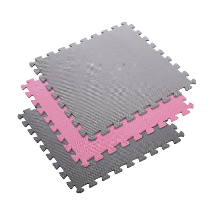 Puzzle-Schutzmatte, 60x60x1cm, 9-teiliges Set, Grau/Rosa