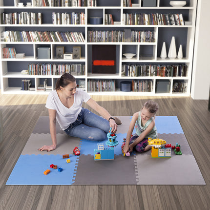 Puzzle-Schutzmatten-Set, 60x60x1cm, 9-teilig, Grau-Blau