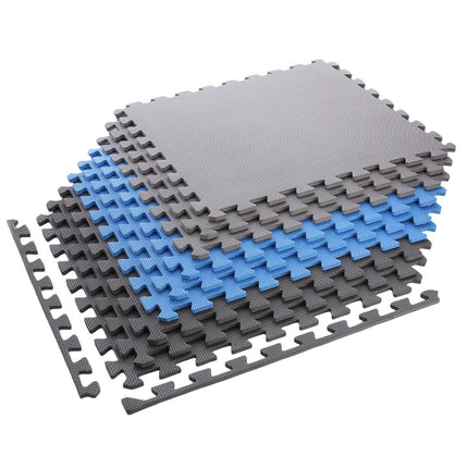 Puzzle-Schutzmatten-Set, 60x60x1cm, 9-teilig, Grau-Blau