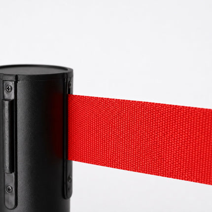 Queue Barrier Posts Set of 4 with 3 m Retractable Belt, Black, Red