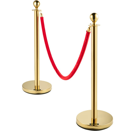 Queue Control Stanchion Posts, 2 Pack, Gold, 1.5 m Red Rope