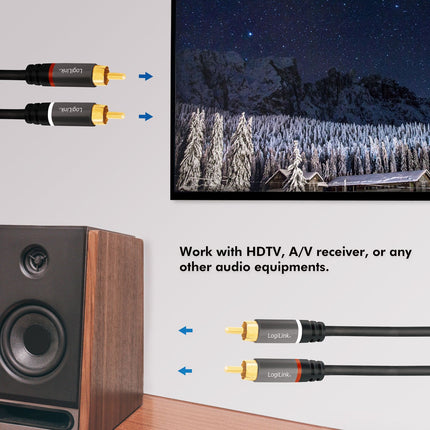 RCA audio kabel, 2x RCA samec na 2x RCA samec, 1.5m, pozlacený