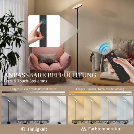 RGB Floor Lamp, Dimmable, Remote and Touch, Black