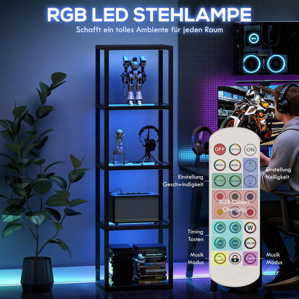 RGB stojací lampa se skleněnými policemi, LED, dálkové ovládání, synchronizace s hudbou