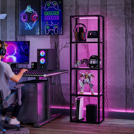 RGB stojací lampa se skleněnými policemi, LED, dálkové ovládání, synchronizace s hudbou