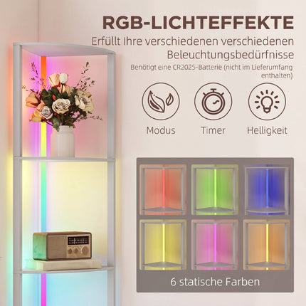 RGB LED Floor Lamp with Shelves, Dimmable, Remote Control