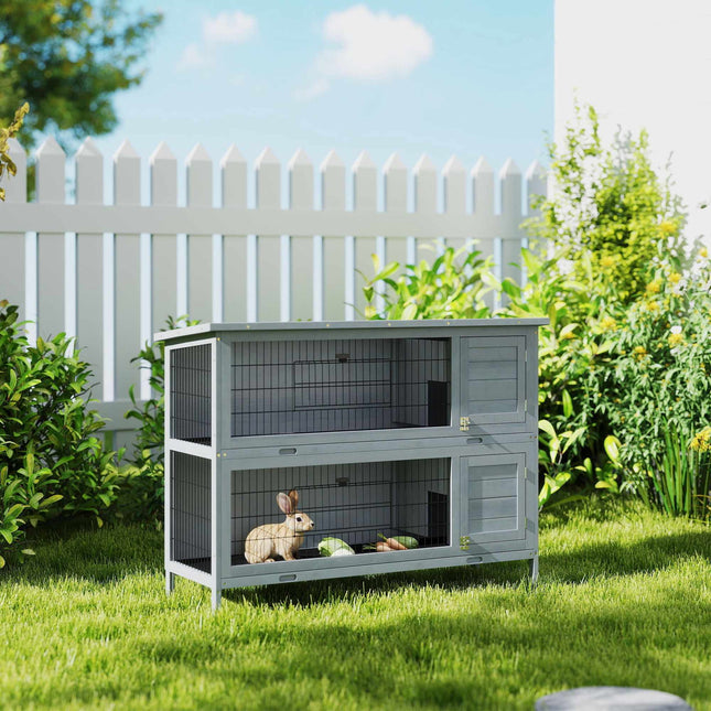 Rabbit Hutch, 2-Story Wood with Asphalt Roof, 136x50x93 cm