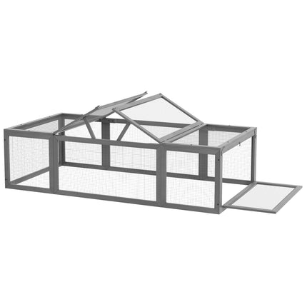 Clapier à lapins Clapier à lapins en bois de sapin Cage à lapins résistante à l'hiver avec toit à charnières 180 x 90 x 48 cm Cage à lapins Clapier extérieur pour petits animaux pour petits animaux Lapins Cochons d'Inde Gris Aosom
