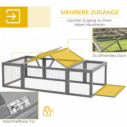 Clapier à lapins Clapier à lapins en bois de sapin Cage à lapins résistante à l'hiver avec toit à charnières 180 x 90 x 48 cm Cage à lapins Clapier extérieur pour petits animaux pour petits animaux Lapins Cochons d'Inde Gris Aosom
