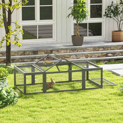 Clapier à lapins Clapier à lapins en bois de sapin Cage à lapins résistante à l'hiver avec toit à charnières 180 x 90 x 48 cm Cage à lapins Clapier extérieur pour petits animaux pour petits animaux Lapins Cochons d'Inde Gris Aosom
