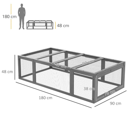 Clapier à lapins Clapier à lapins en bois de sapin Cage à lapins résistante à l'hiver avec toit à charnières 180 x 90 x 48 cm Cage à lapins Clapier extérieur pour petits animaux pour petits animaux Lapins Cochons d'Inde Gris Aosom