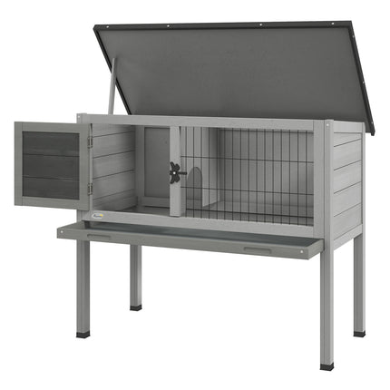 Clapier à lapins en bois de sapin, cage à lapins résistante à l'hiver avec toit à charnières, 84 x 43 x 70 cm, cage à lapins d'extérieur pour petits animaux, pour lièvres, lapins, cochons d'Inde, gris