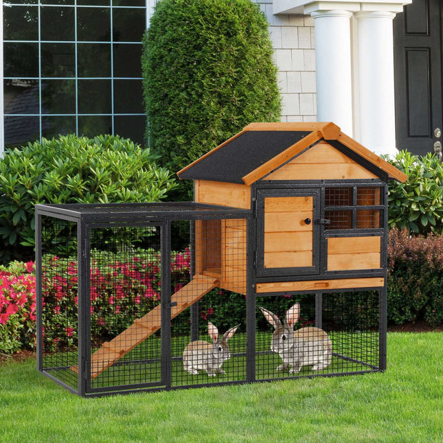 Outdoor raised rabbit cage, lockable door, wood-metal, 122 cm