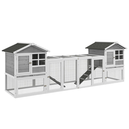 Hasenstall mit Abdeckung & Rampe, Holz, grau
