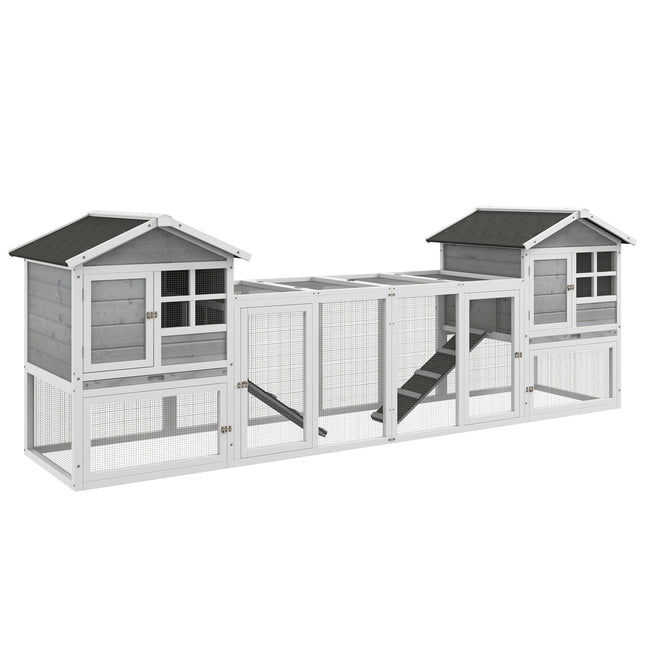 Rabbit hutch with cover & ramp, wood, grey