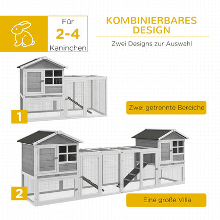 Hasenstall mit Abdeckung & Rampe, Holz, grau