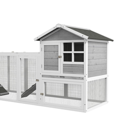 Hasenstall mit Abdeckung & Rampe, Holz, grau