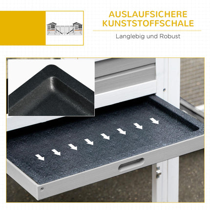 Hasenstall mit Abdeckung & Rampe, Holz, grau