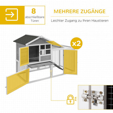 Hasenstall mit Abdeckung & Rampe, Holz, grau