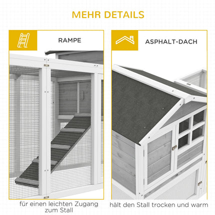 Hasenstall mit Abdeckung & Rampe, Holz, grau