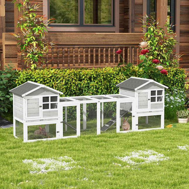Rabbit hutch with cover & ramp, wood, grey