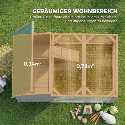 Hasenstall mit Bitumendach, Freilauf, Türen, 125,5x100x49 cm