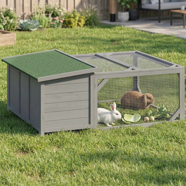 Rabbit Hutch with Bitumen Roof, Run, Doors, 125.5x100x49 cm