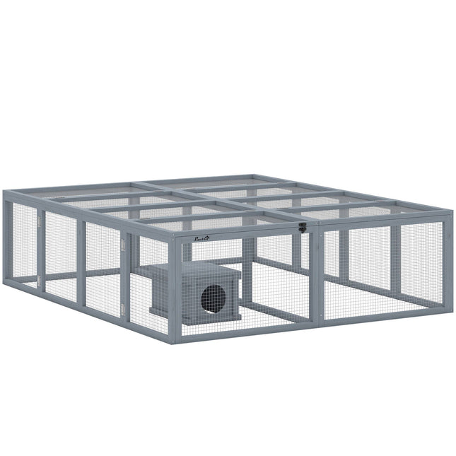 Rabbit Hutch with Large Run, Modular Design, Grey Wood