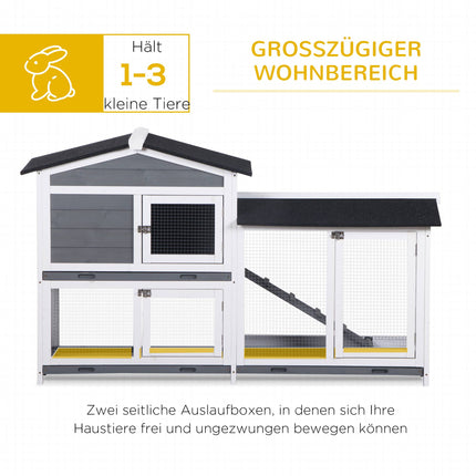 Kaninchenstall mit Freilauf, 2 Ebenen, Holz, 157x53x93 cm