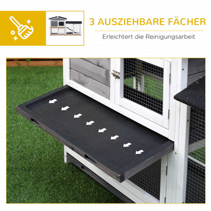 Kaninchenstall mit Freilauf, 2 Ebenen, Holz, 157x53x93 cm